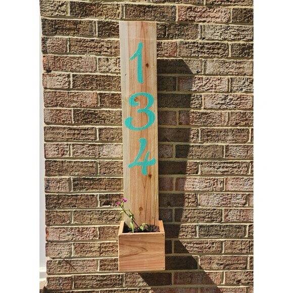 Custom Wooden Address Planter Box  | Rustic Welcome Door Hanger - Picture 1 of 7